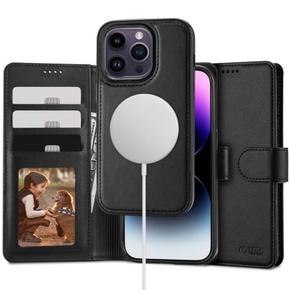 Кожен тефтер с MagSafe за iPhone 15 Pro Max от Tech-Protect Wallet MagSafe - Черен