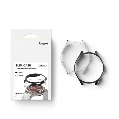 2 бр. тънки калъфи за Samsung Galaxy Watch 6 Classic (43mm) от Ringke Slim 2-Pack - Прозрачен и чeрен