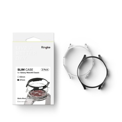 2 бр. тънки калъфи за Samsung Galaxy Watch 6 Classic (47mm) от Ringke Slim 2-Pack - Прозрачен и чeрен