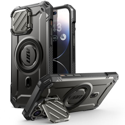 Удароустойчив кейс с капак за камера и MagSafe за iPhone 15 Pro от Supcase UB XT Mag - Черен