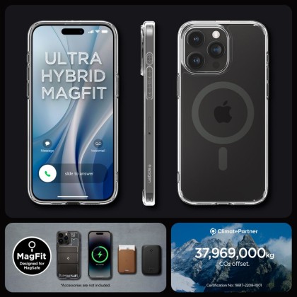 Удароустойчив кейс с MagSafe пръстен за iPhone 15 Pro Max от Spigen Ultra Hybrid Mag - Графит