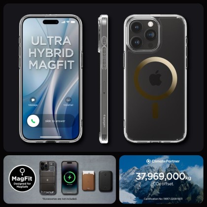 Удароустойчив кейс с MagSafe пръстен за iPhone 15 Pro Max от Spigen Ultra Hybrid Mag - Златист