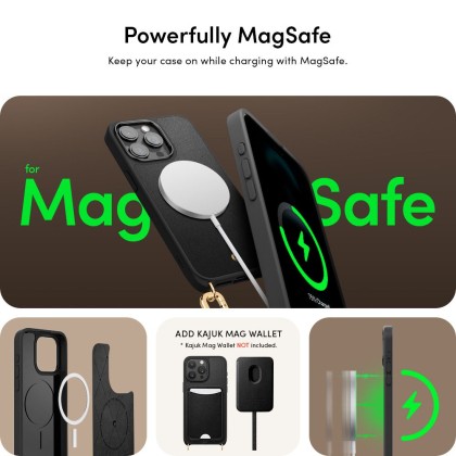 Кожен кейс с MagSafe и каишка за iPhone 15 Pro от Spigen Cyrill Classic Charm Mag - Черен