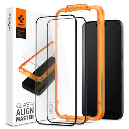 2 броя протектори за дисплей на iPhone 15 Pro Max от Spigen ALM Glass FC - Черни