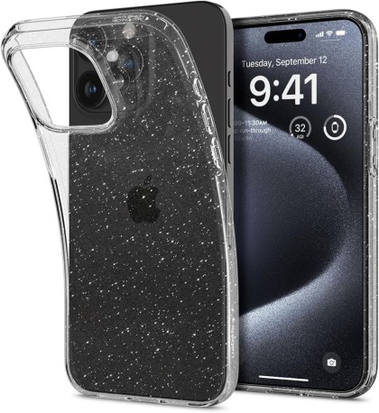 Удароустойчив, силиконов кейс за iPhone 15 Pro от Spigen Liquid Crystal - Glitter Crystal