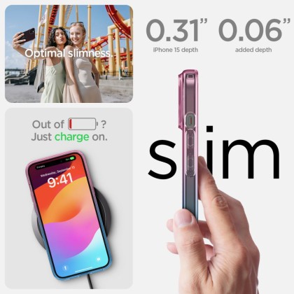 Удароустойчив, силиконов кейс за iPhone 15 от Spigen Liquid Crystal - Gradation Pink