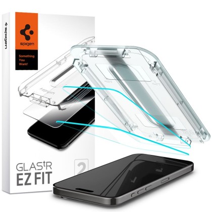 2 броя стъклени протектора за дисплей на iPhone 15 Pro Max от Spigen Glas.TR 