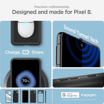 Удароустойчив твърд кейс за Google Pixel 8 от Spigen Ultra Hybrid - Прозрачен с черно