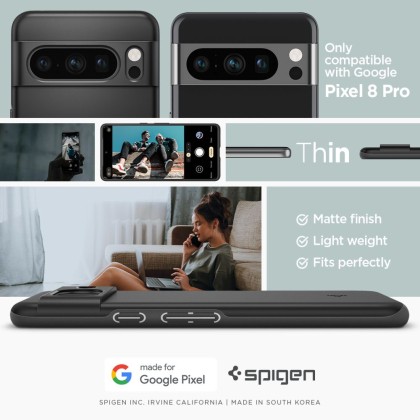 Тънък твърд кейс за Google Pixel 8 Pro от Spigen Thin Fit - Черен