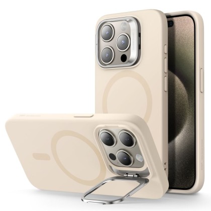 Кейс със стойка и MagSafe за iPhone 15 Pro от ESR Cloud Kickstand Halolock - Бежов