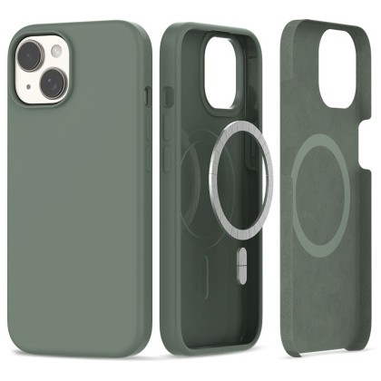 Твърд силиконов кейс с MagSafe за iPhone 15 от Tech-Protect Silicone - Olive
