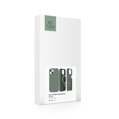 Твърд силиконов кейс с MagSafe за iPhone 15 от Tech-Protect Silicone - Olive