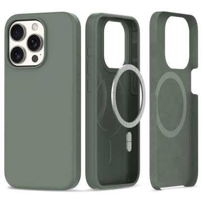 Твърд силиконов кейс с MagSafe за iPhone 15 Pro Max от Tech-Protect Silicone - Olive