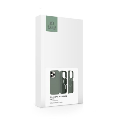 Твърд силиконов кейс с MagSafe за iPhone 15 Pro Max от Tech-Protect Silicone - Olive