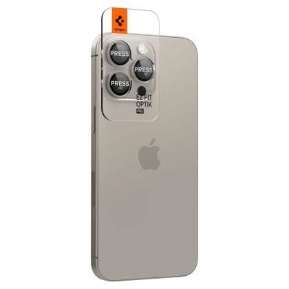 2бр комплекти от протектори за камера на iPhone 14 Pro / Pro Max / 15 Pro / Pro Max / 16 Pro / Pro Max от Spigen Optik Tr - Natural Titanium