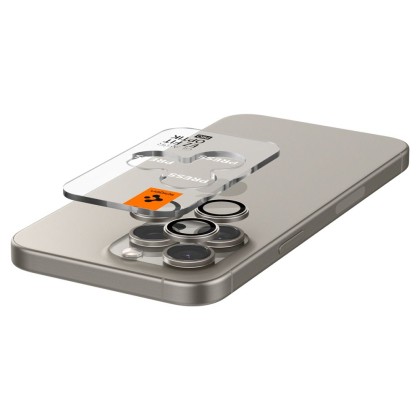 2бр комплекти от протектори за камера на iPhone 14 Pro / Pro Max / 15 Pro / Pro Max / 16 Pro / Pro Max от Spigen Optik Tr - Natural Titanium