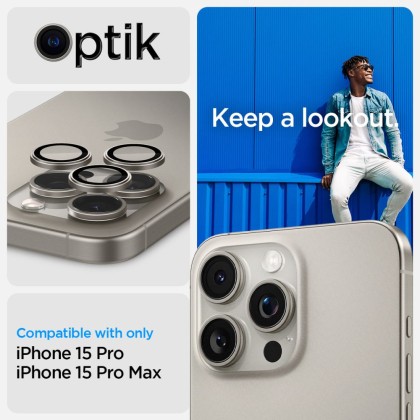 2бр комплекти от протектори за камера на iPhone 14 Pro / Pro Max / 15 Pro / Pro Max / 16 Pro / Pro Max от Spigen Optik Tr - Natural Titanium