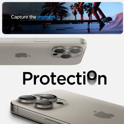 2бр комплекти от протектори за камера на iPhone 14 Pro / Pro Max / 15 Pro / Pro Max / 16 Pro / Pro Max от Spigen Optik Tr - Natural Titanium