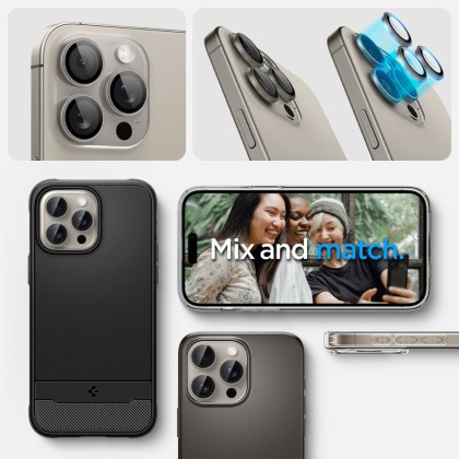 2бр комплекти от протектори за камера на iPhone 14 Pro / Pro Max / 15 Pro / Pro Max / 16 Pro / Pro Max от Spigen Optik Tr - Natural Titanium