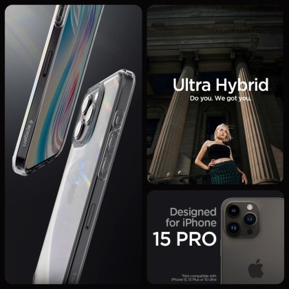Удароустойчив твърд кейс за iPhone 15 Pro от Spigen Ultra Hybrid - Space Crystal