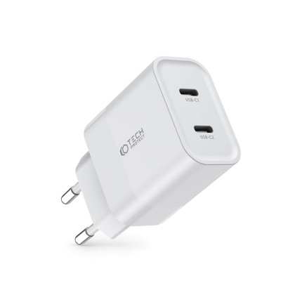 Стенно зарядно устройсто с 2 порта 20W от Tech Protect C20W - Бяло