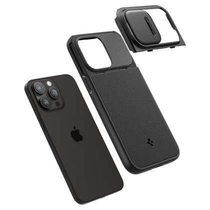 Кейс с капак за камерата за iPhone 15 Pro от Spigen Optik Armor Mag MagSafe - Черен