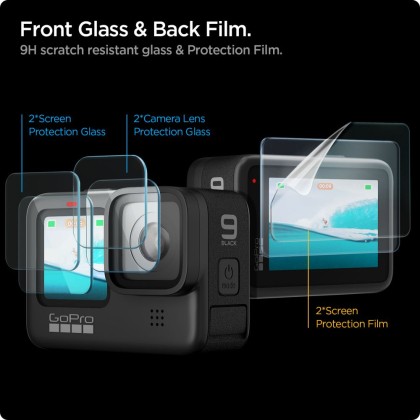 Комплект предпазни протектори за GoPro 9 / 10 / 11 / 12 от Spigen Glas.TR.Slim - Прозрачни