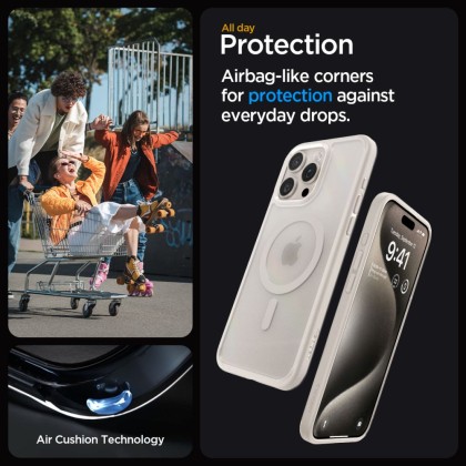 Удароустойчив кейс с MagSafe пръстен за iPhone 15 Pro от Spigen Ultra Hybrid Mag - Frost Natural Titanium