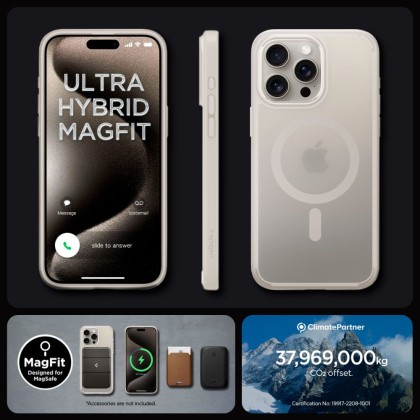 Удароустойчив кейс с MagSafe пръстен за iPhone 15 Pro от Spigen Ultra Hybrid Mag - Frost Natural Titanium