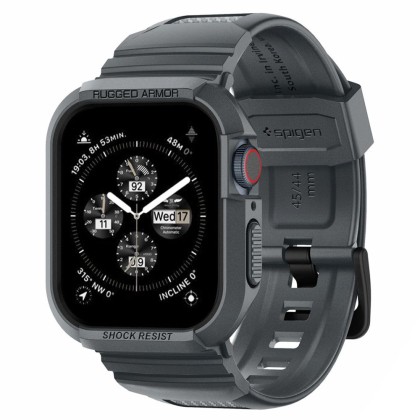 Удароустойчив кейс с каишка за Apple Watch 4/5/6/7/8/9/SE (44/45mm) от Spigen Rugged Armor Pro - Dark Grey