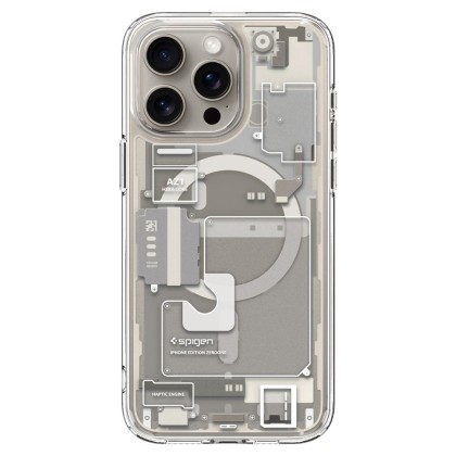 Удароустойчив кейс с MagSafe пръстен за iPhone 15 Pro Max от Spigen Ultra Hybrid Mag Zero One - Natural Titanium