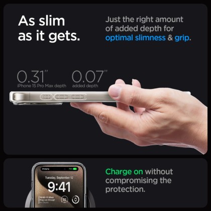 Удароустойчив кейс с MagSafe пръстен за iPhone 15 Pro Max от Spigen Ultra Hybrid Mag Zero One - Natural Titanium