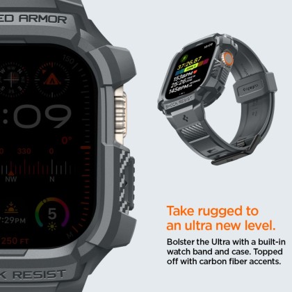 Удароустойчив кейс с каишка за Apple Watch Ultra 1/2 (49mm) от Spigen Rugged Armor Pro - Dark Grey
