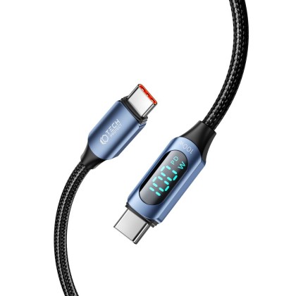 Кабел за зареждане USB-C към USB-C 100W / 5A с LED-дисплей 200 см. от Tech Protect Ultraboost - Син