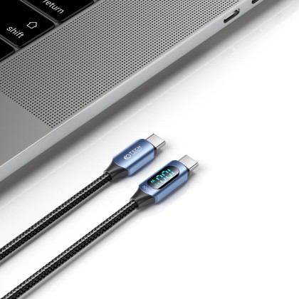 Кабел за зареждане USB-C към USB-C 100W / 5A с LED-дисплей 200 см. от Tech Protect Ultraboost - Син