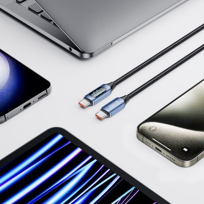 Кабел за зареждане USB-C към USB-C 100W / 5A с LED-дисплей 200 см. от Tech Protect Ultraboost - Син