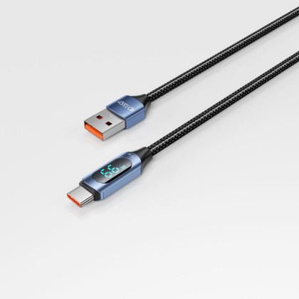 Кабел за зареждане USB-A към USB-C 66W / 6A с LED-дисплей 100 см. от Tech Protect Ultraboost - Син