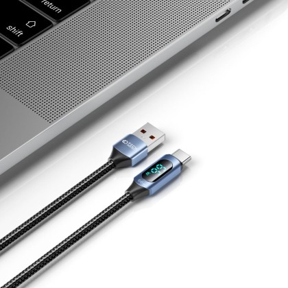 Кабел за зареждане USB-A към USB-C 66W / 6A с LED-дисплей 100 см. от Tech Protect Ultraboost - Син