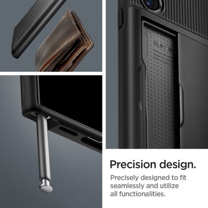 Твърд кейс със стойка за Samsung Galaxy S24 Ultra от Spigen Slim Armor CS - Черен