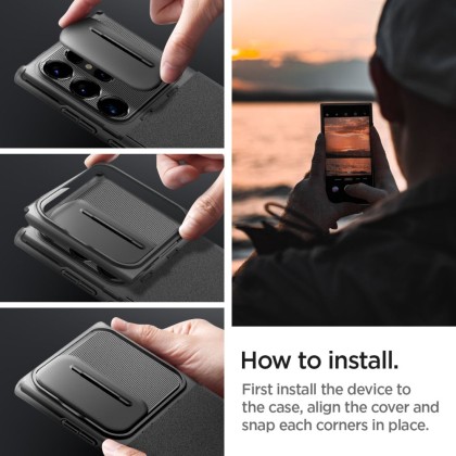 Кейс с капак за камерата за Samsung Galaxy S24 Ultra от Spigen Optik Armor - Черен