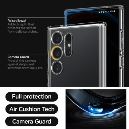 Удароустойчив твърд кейс за Samsung Galaxy S24 Ultra от Spigen Ultra Hybrid S - Прозрачен