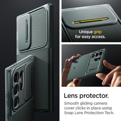 Кейс с капак за камерата за Samsung Galaxy S24 Ultra от Spigen Optik Armor - Abyss Green