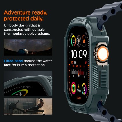 Удароустойчив кейс за Apple Watch Ultra 1/2 (49mm) от Spigen Rugged Armor - Abyss Green