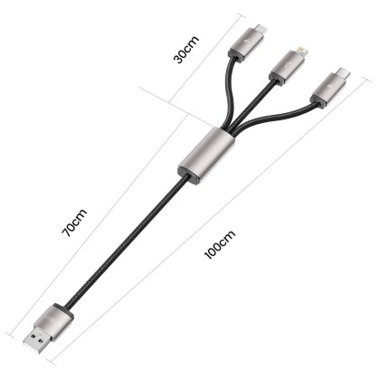 Кабел 3в1 Lightning / Type-C / Micro-USB 3.5A 100см от Tech Protect Ultraboost - Сив