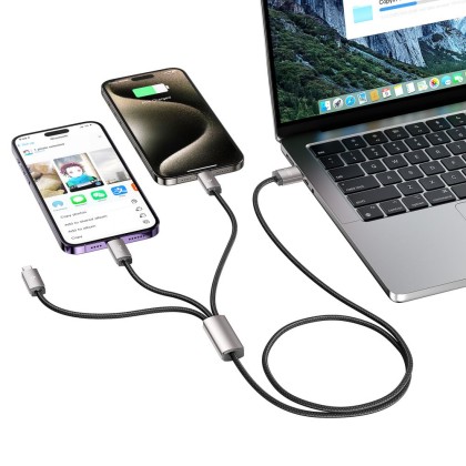 Кабел 3в1 Lightning / Type-C / Micro-USB 3.5A 100см от Tech Protect Ultraboost - Сив