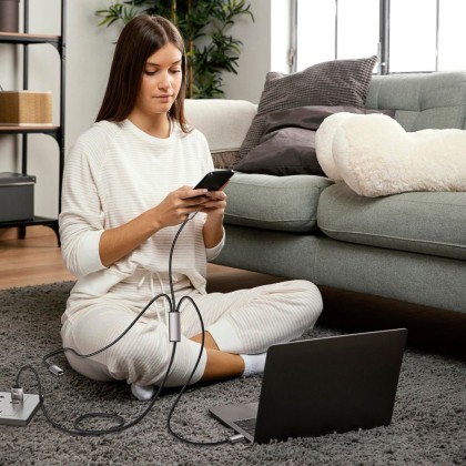 Кабел 3в1 Lightning / Type-C / Micro-USB 3.5A 100см от Tech Protect Ultraboost - Сив