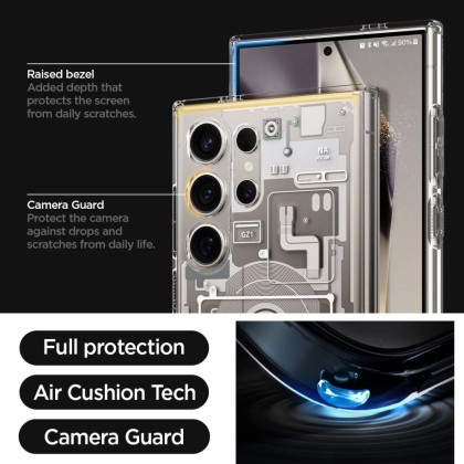 Удароустойчив твърд кейс за Samsung Galaxy S24 Ultra от Spigen Ultra Hybrid - Zero One Natural Titanium