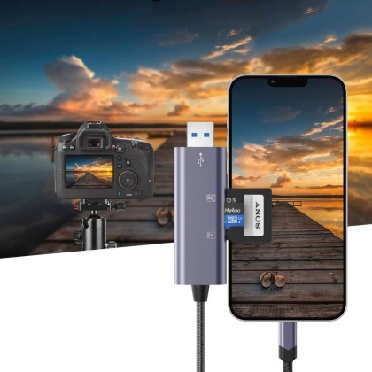 Универсален четец на карти с Lightning и USB-A 3.0 – Tech-Protect UltraBoost - Сив