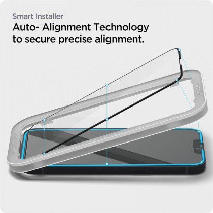 Стъклен протектор за iPhone 13 / 13 Pro / 14 / 16e от Spigen ALM Glas.TR Slim - Черен