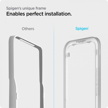 Стъклен протектор за iPhone 13 / 13 Pro / 14 / 16e от Spigen ALM Glas.TR Slim - Черен